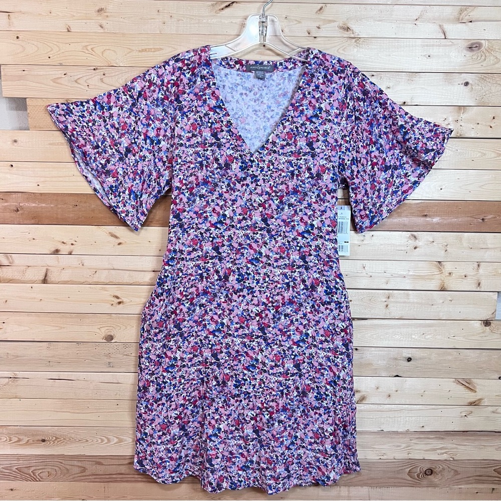 Peace & Pearls Multi Color floral Vneck Belt Midi Dress NWT Size S